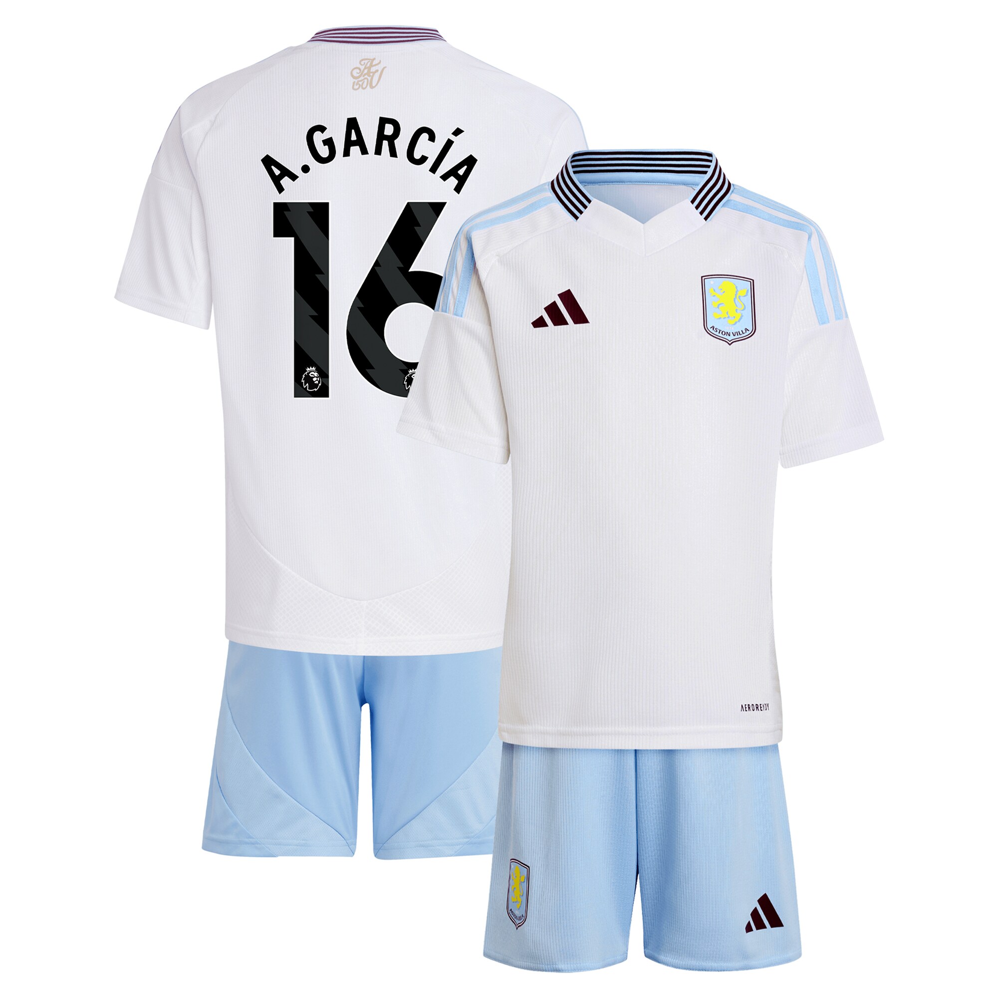 aston villa adidas away mini kit 2024-25 with a.garcía 16 printing Collection | Official Aston Villa Kits for Fans