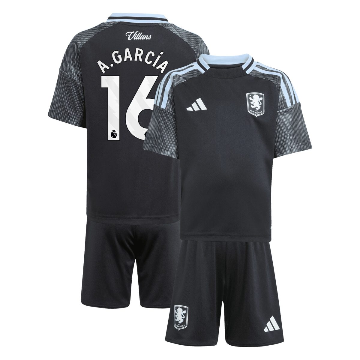 aston villa adidas away mini kit 2025-26 with a.garcía 16 printing Collection | Official Aston Villa Kits for Fans