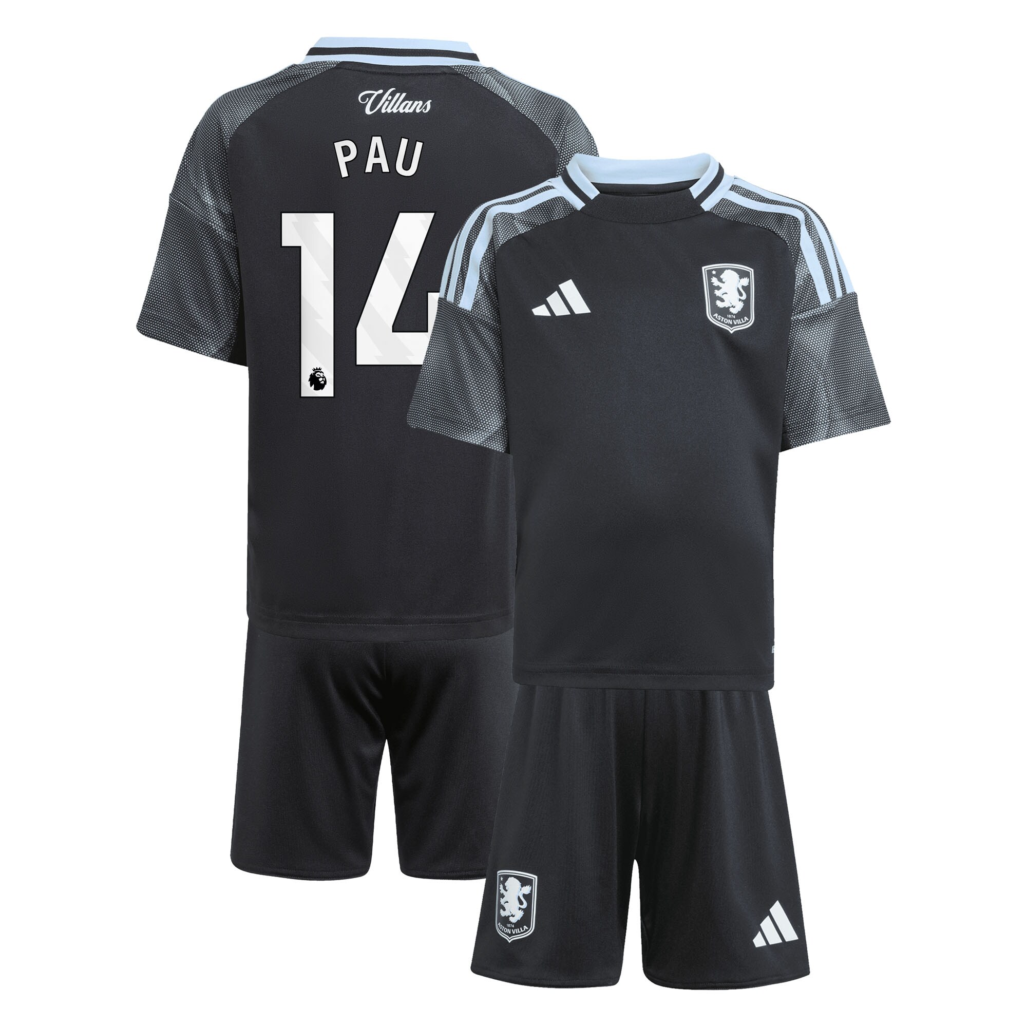 aston villa adidas away mini kit 2025-26 with pau 14 printing Collection | Official Aston Villa Kits for Fans