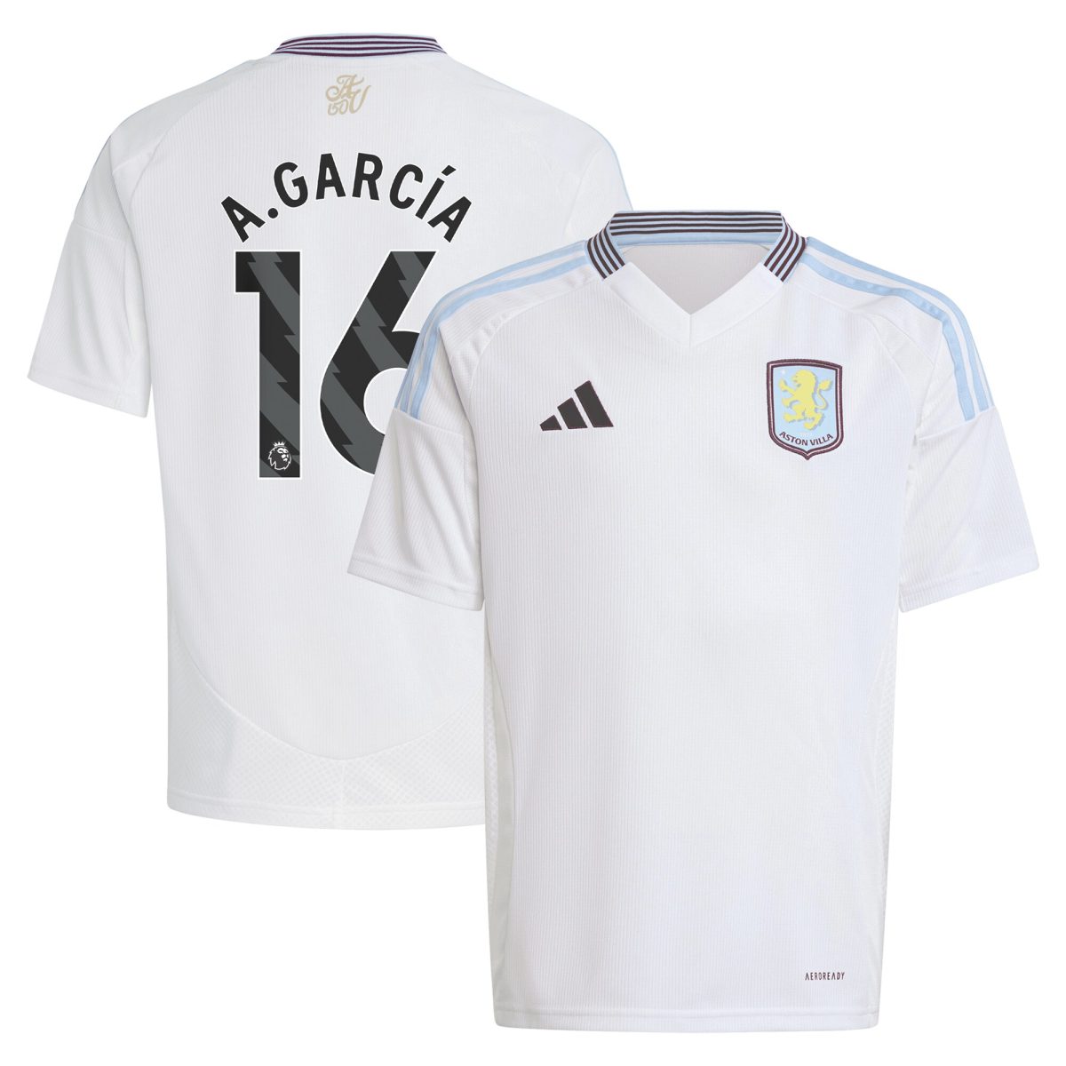 aston villa adidas away shirt 2024-25 – kids with a.garcía 16 printing Collection | Official Aston Villa Kits for Fans