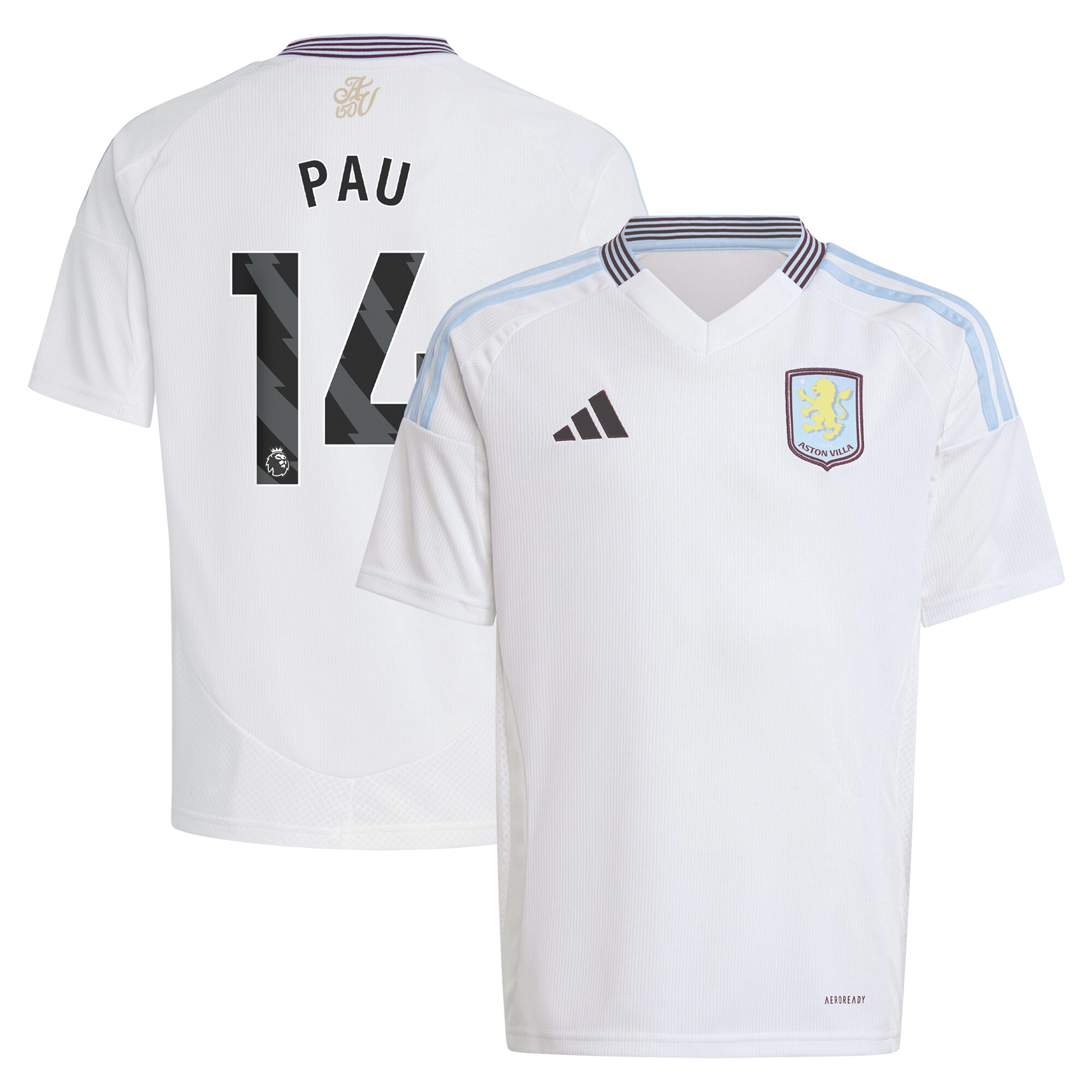 aston villa adidas away shirt 2024-25 – kids with pau 14 printing Collection | Official Aston Villa Kits for Fans