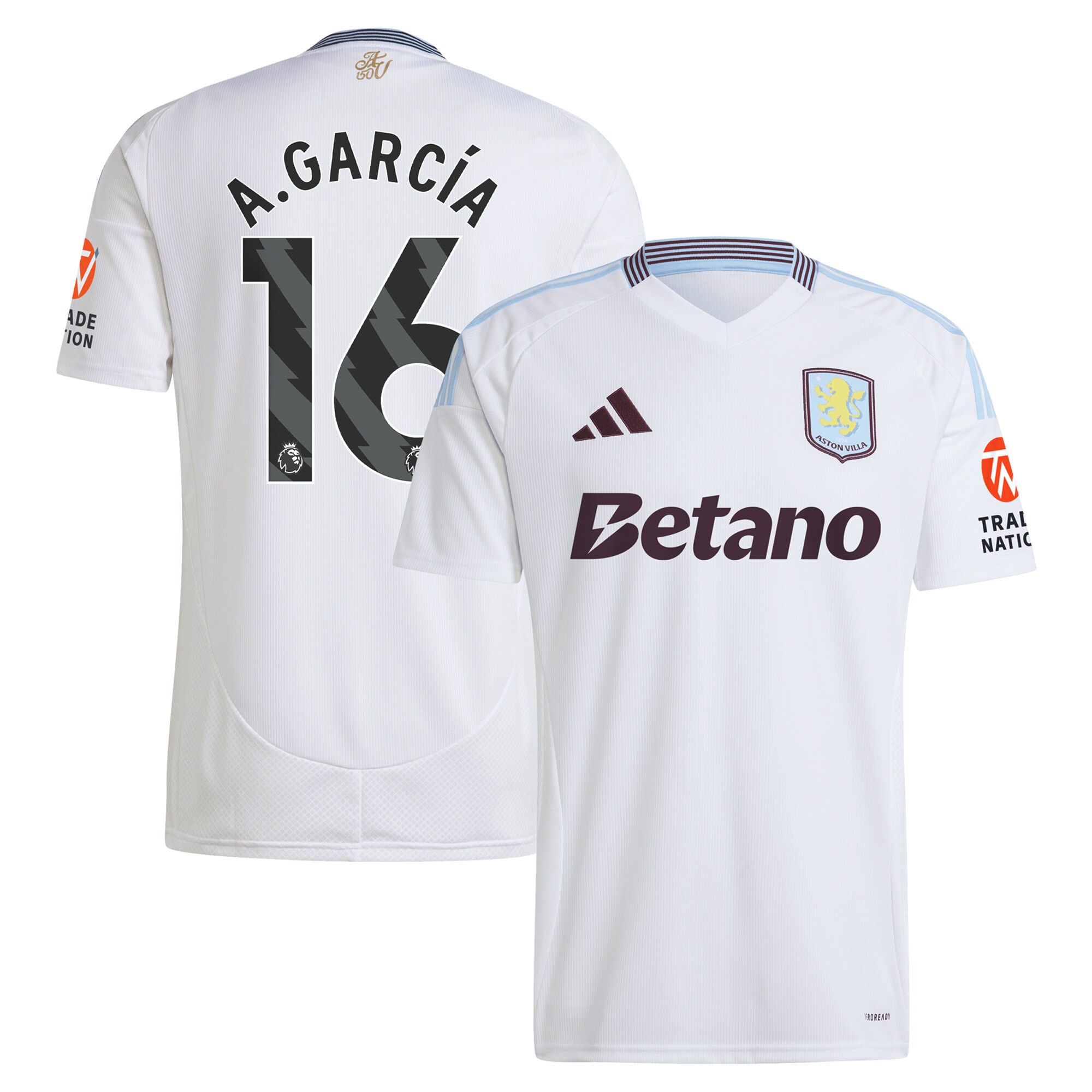 aston villa adidas away shirt 2024-25 with a.garcía 16 printing Collection | Official Aston Villa Kits for Fans