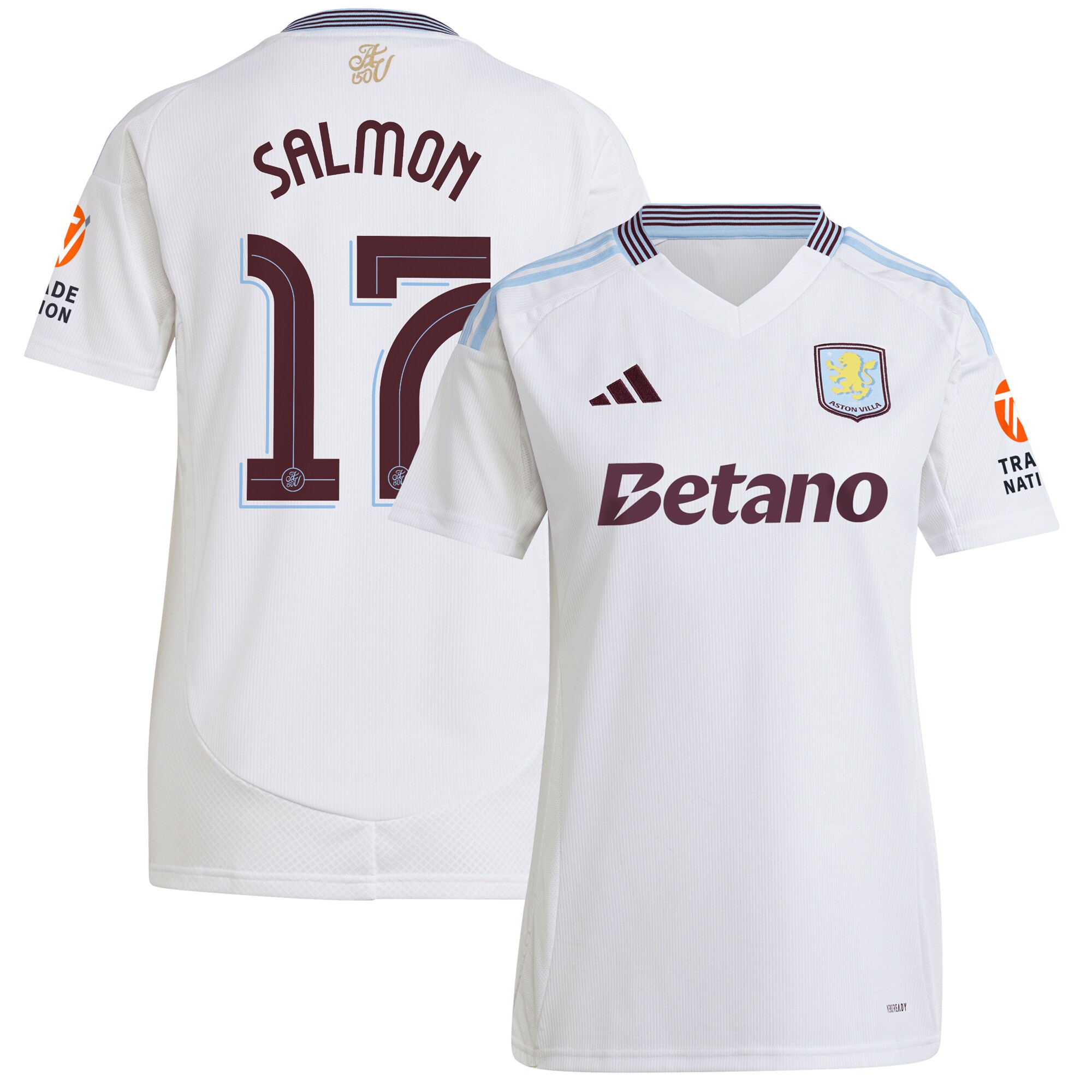 aston villa adidas away shirt 2024-25 – womens with salmon 17 cup printing Collection | Official Aston Villa Kits for Fans