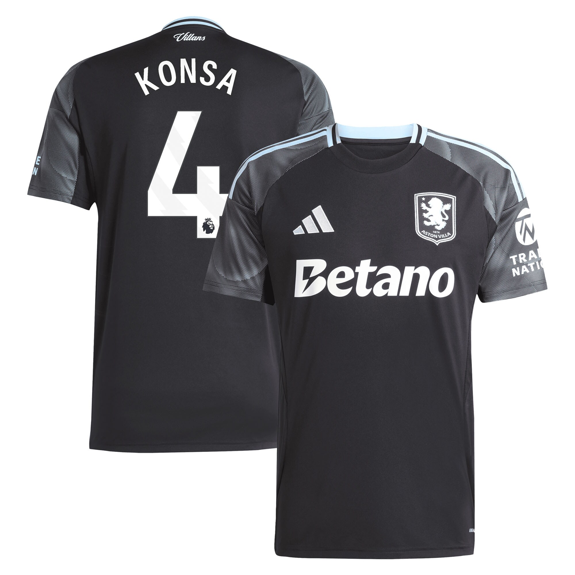 aston villa adidas away shirt 2025-26 with konsa 4 printing Collection | Official Aston Villa Kits for Fans