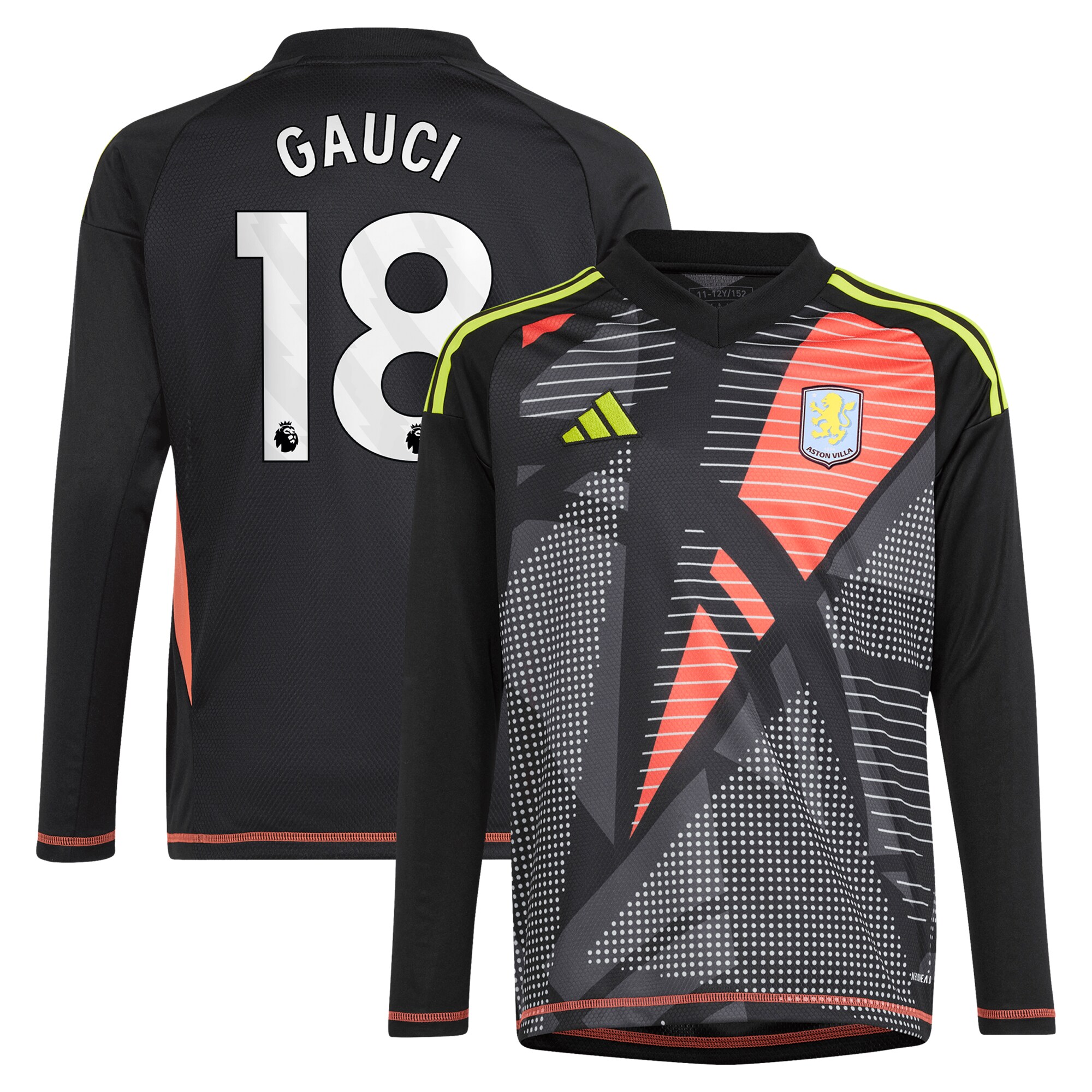 aston villa adidas goalkeeper shirt 2024-25 – long sleeve – kids with gauci 18 printing – 202029323 Collection | Official Aston Villa Kits for Fans