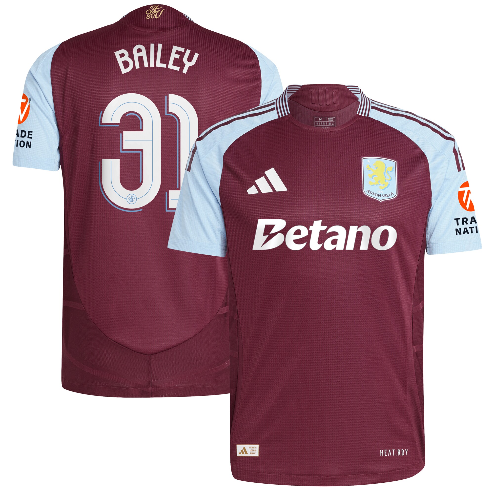 aston villa adidas home authentic shirt 2024-25 with bailey 31 cup printing Collection | Official Aston Villa Kits for Fans