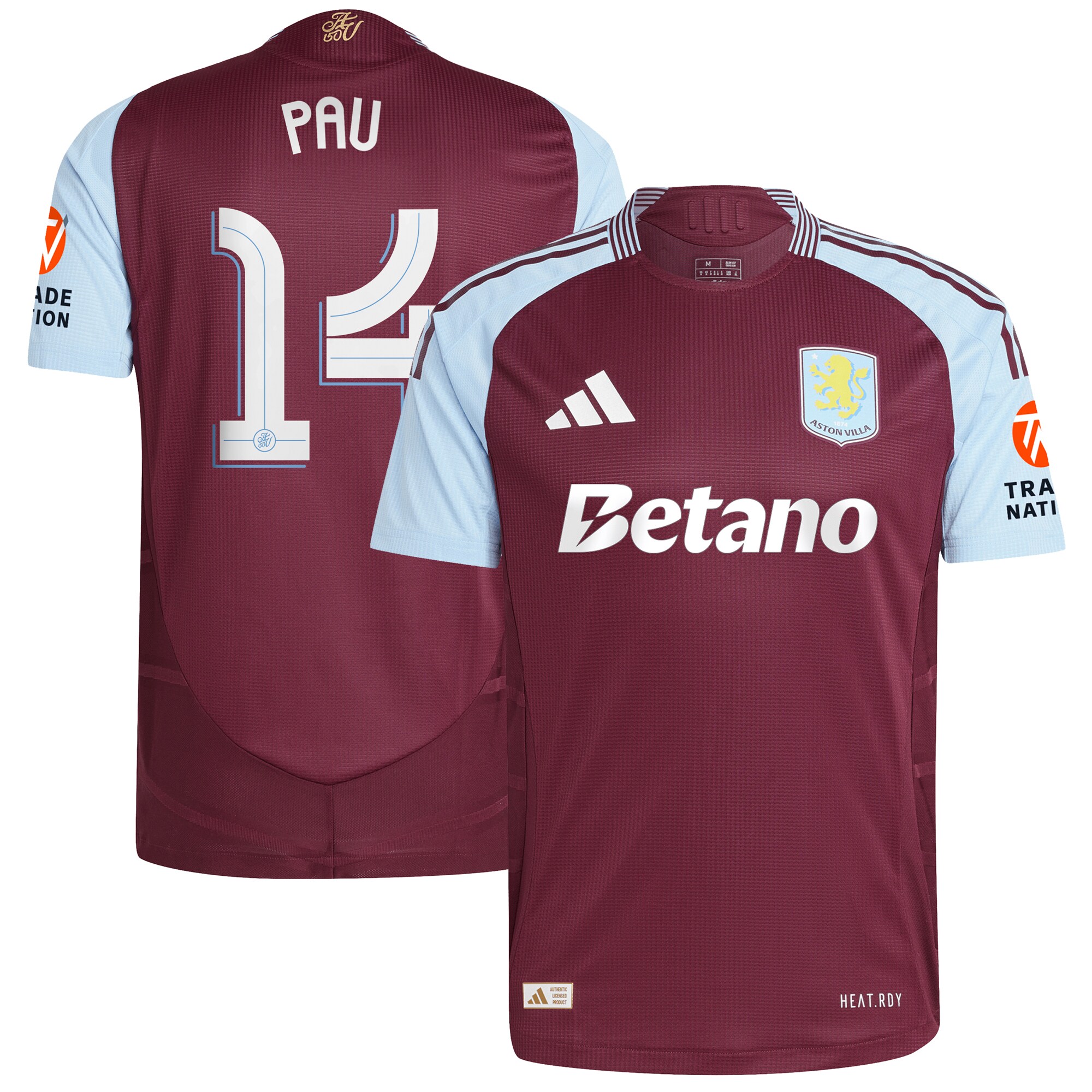 aston villa adidas home authentic shirt 2024-25 with pau 14 cup printing Collection | Official Aston Villa Kits for Fans
