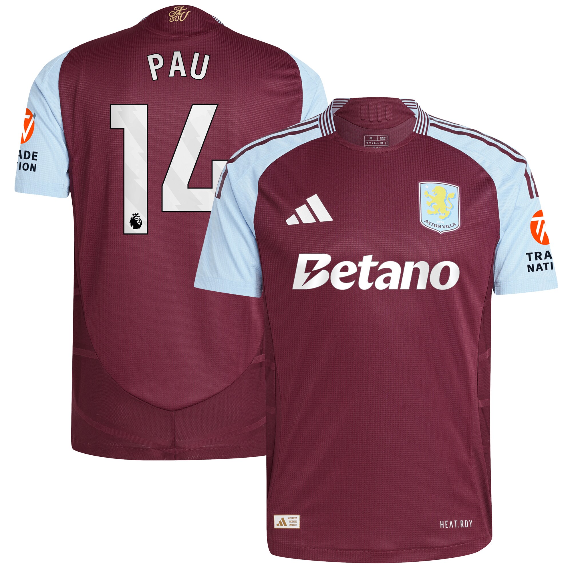 aston villa adidas home authentic shirt 2024-25 with pau 14 printing Collection | Official Aston Villa Kits for Fans