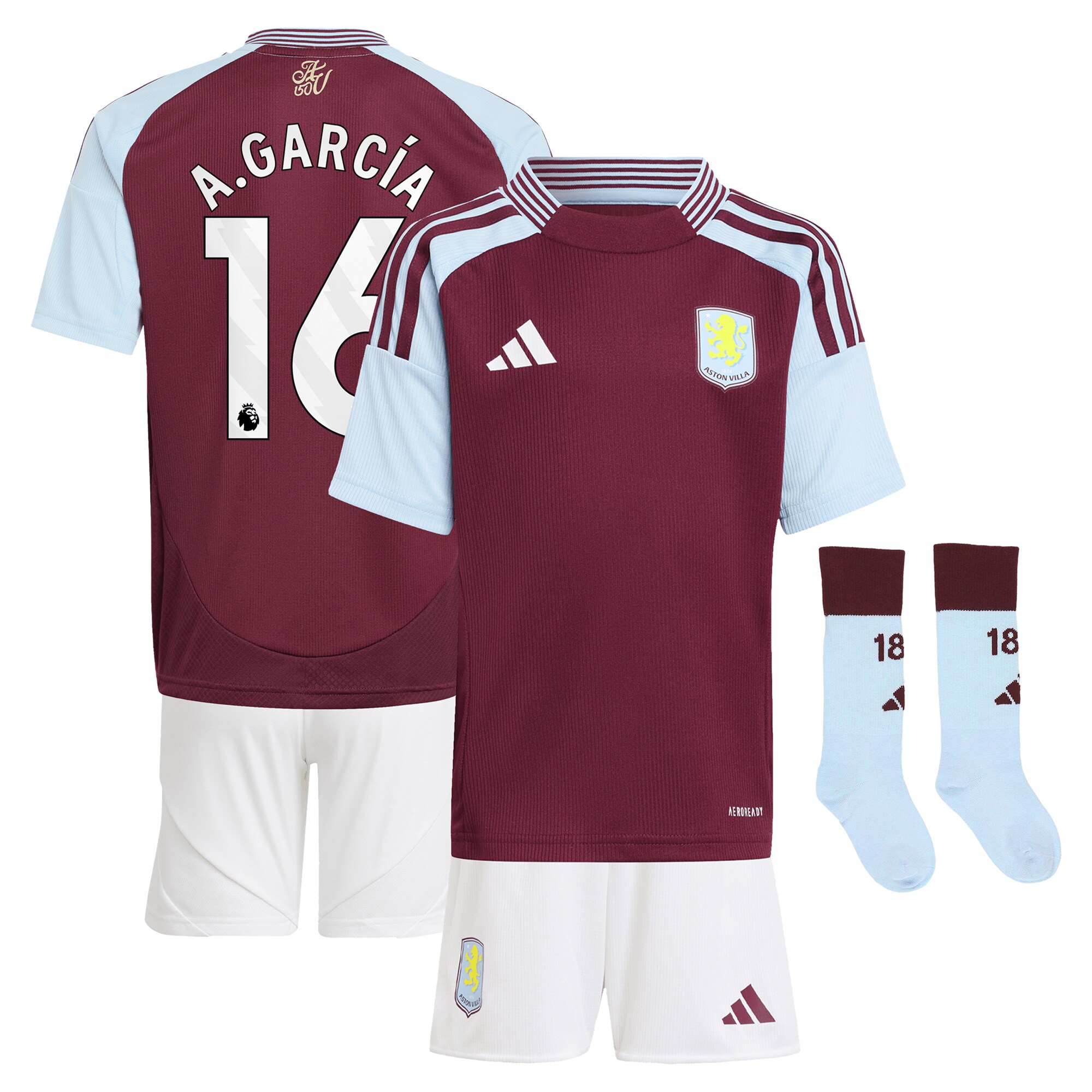 aston villa adidas home mini kit 2024-25 with a.garcía 16 printing Collection | Official Aston Villa Kits for Fans
