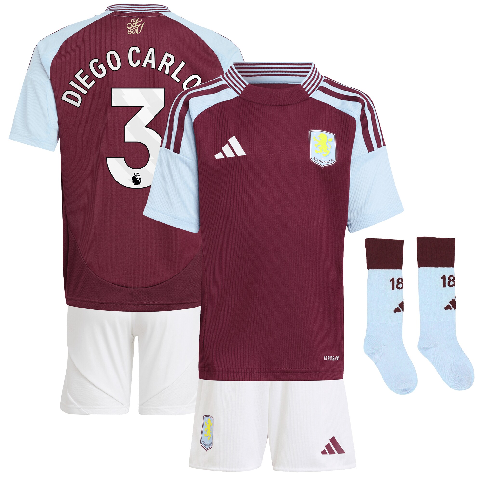 aston villa adidas home mini kit 2024-25 with diego carlos 3 printing Collection | Official Aston Villa Kits for Fans