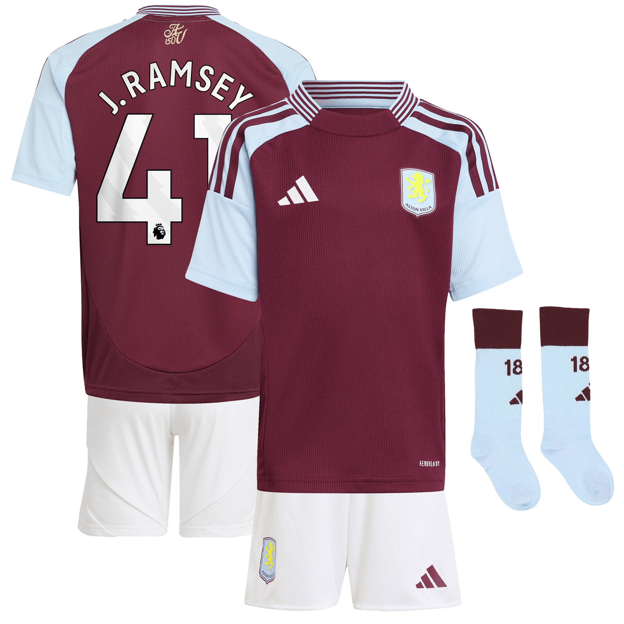 aston villa adidas home mini kit 2024-25 with j. ramsey 41 printing Collection | Official Aston Villa Kits for Fans