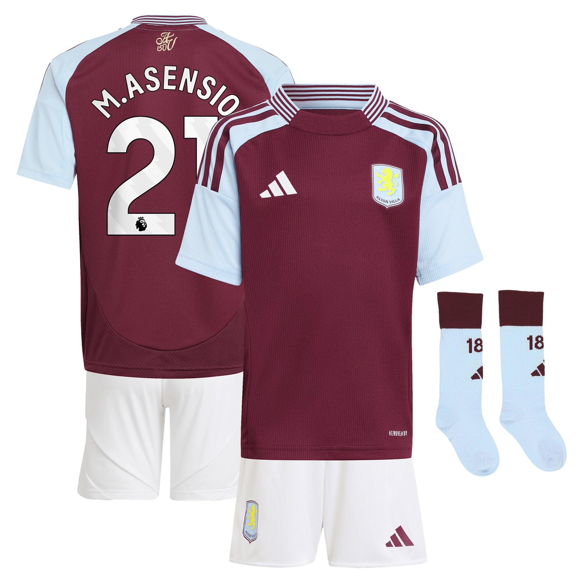 aston villa adidas home mini kit 2024-25 with m.asensio 21 printing Collection | Official Aston Villa Kits for Fans