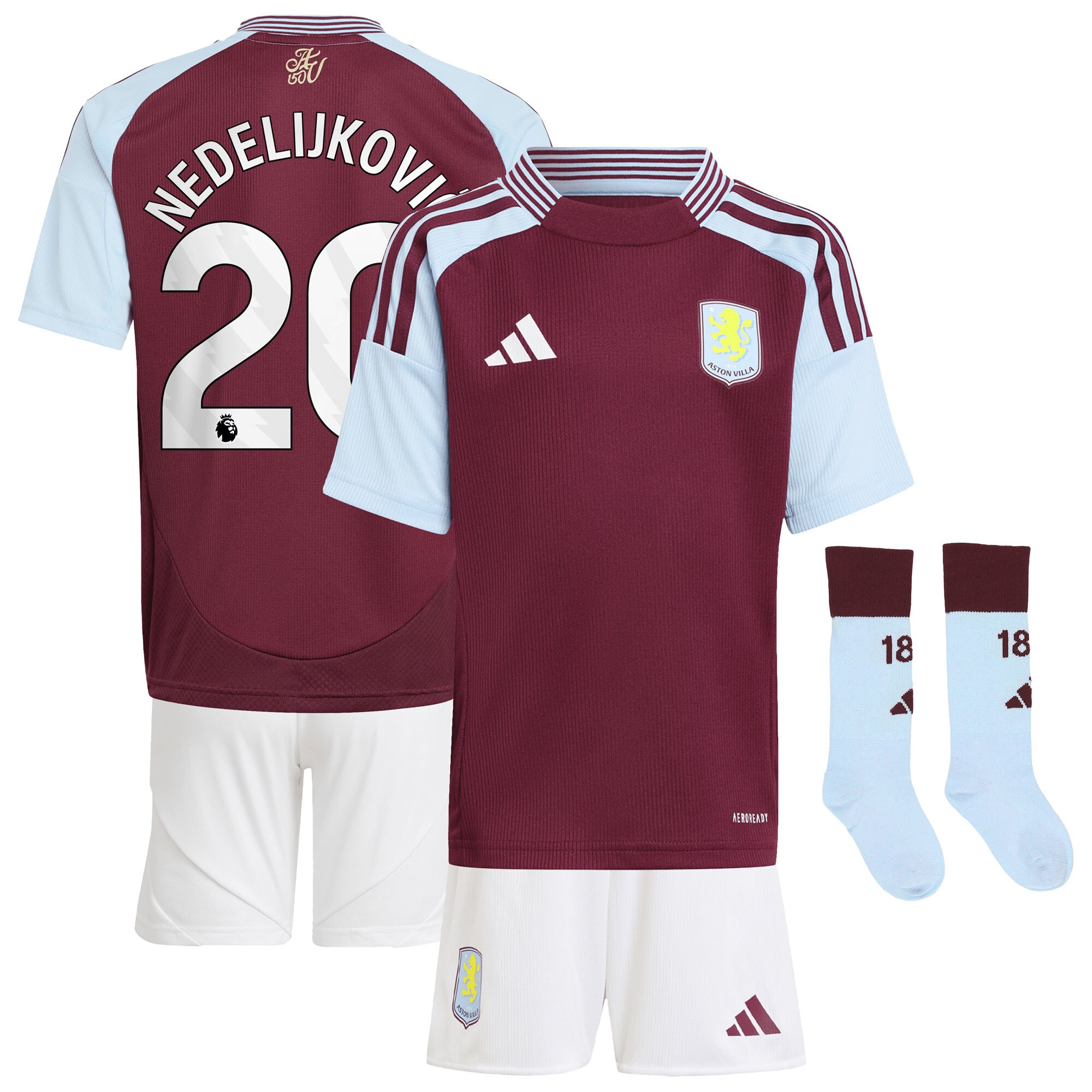 aston villa adidas home mini kit 2024-25 with nedeljković 20 printing Collection | Official Aston Villa Kits for Fans