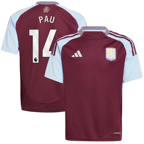 aston villa adidas home shirt 2024-25 – kids with pau 14 printing Collection | Official Aston Villa Kits for Fans