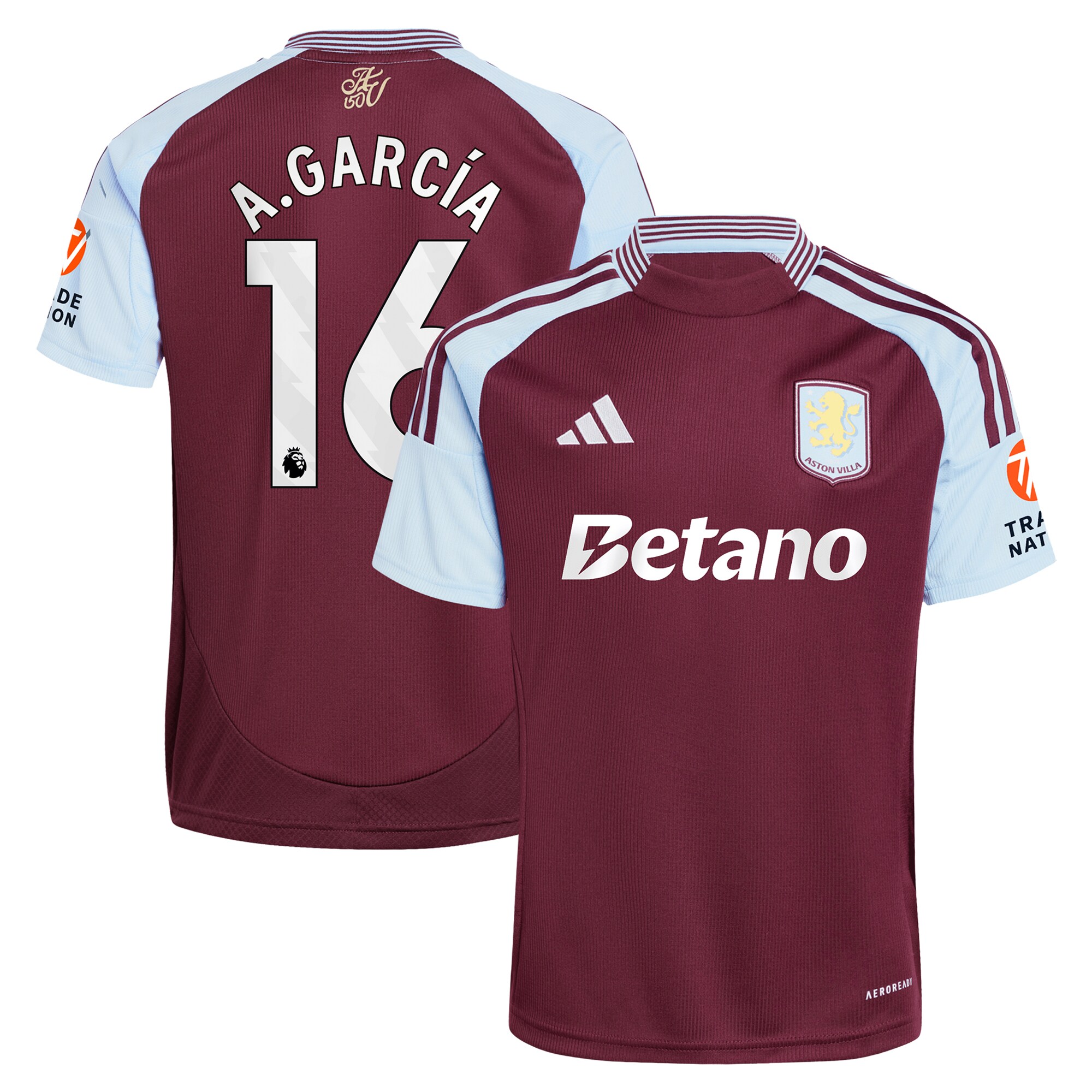 aston villa adidas home shirt 2024-25 with a.garcía 16 printing Collection | Official Aston Villa Kits for Fans