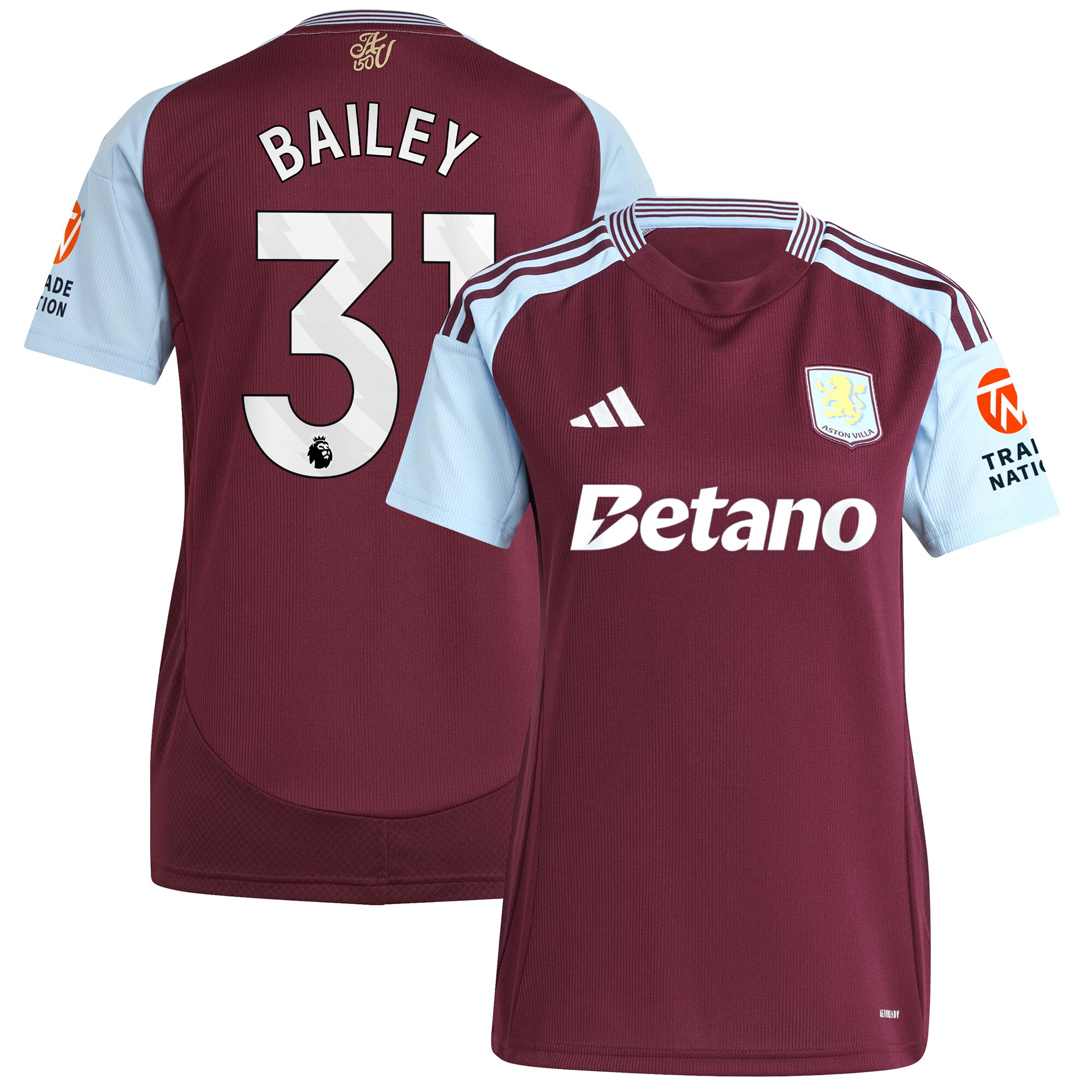 aston villa adidas home shirt 2024-25 – womens with bailey 31 printing Collection | Official Aston Villa Kits for Fans