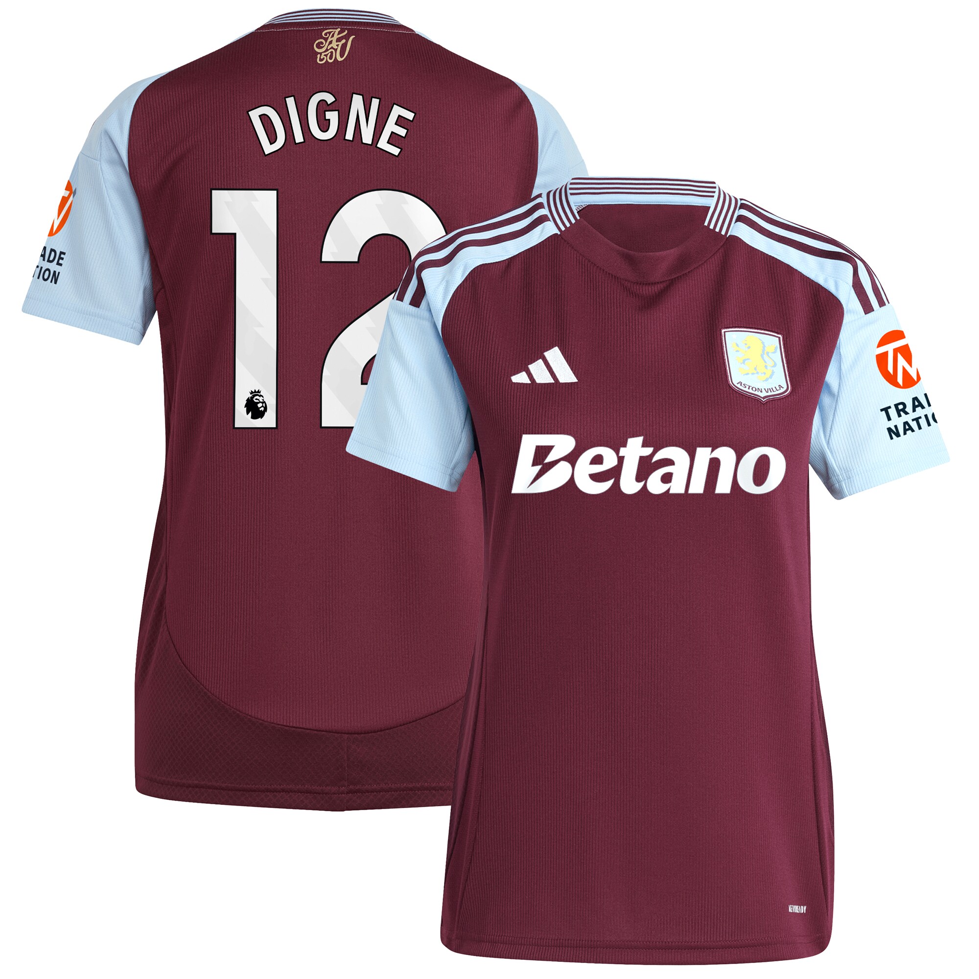 aston villa adidas home shirt 2024-25 – womens with digne 12 printing Collection | Official Aston Villa Kits for Fans