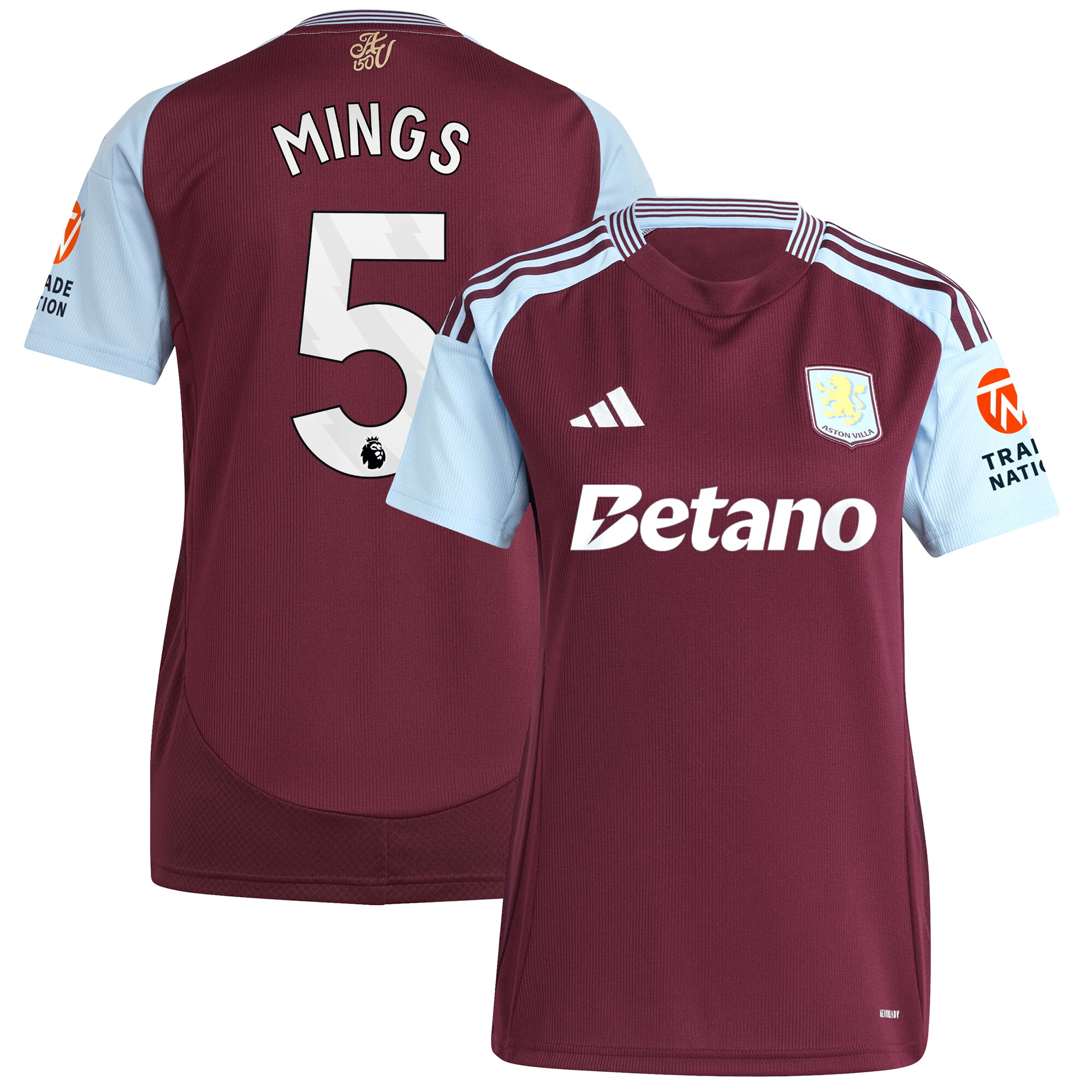 aston villa adidas home shirt 2024-25 – womens with mings 5 printing Collection | Official Aston Villa Kits for Fans