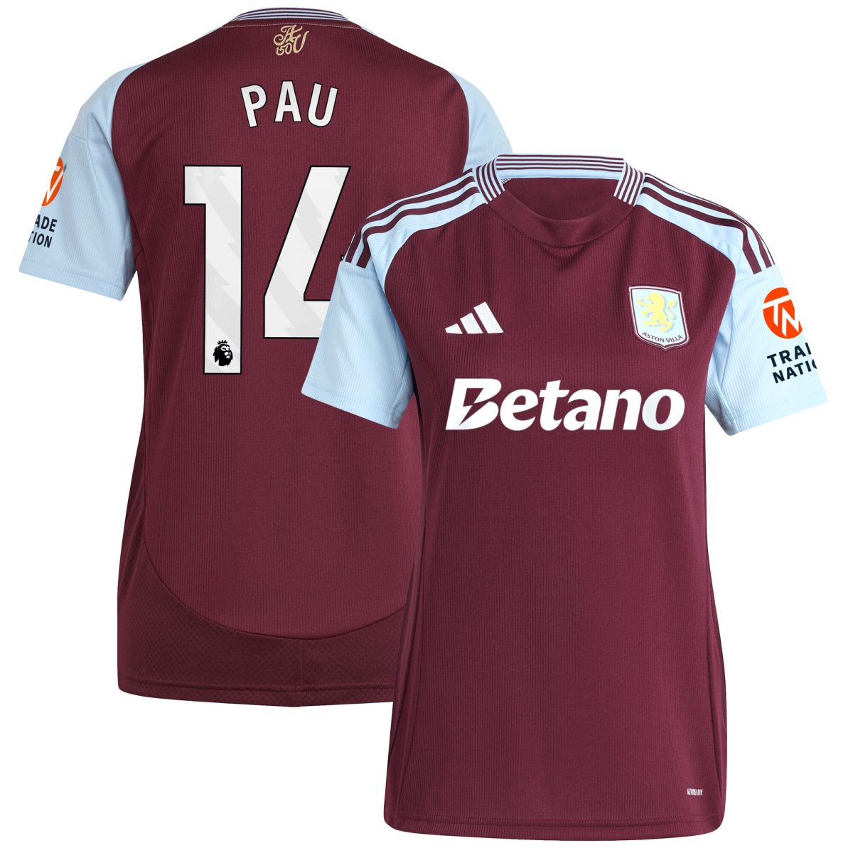 aston villa adidas home shirt 2024-25 – womens with pau 14 printing Collection | Official Aston Villa Kits for Fans