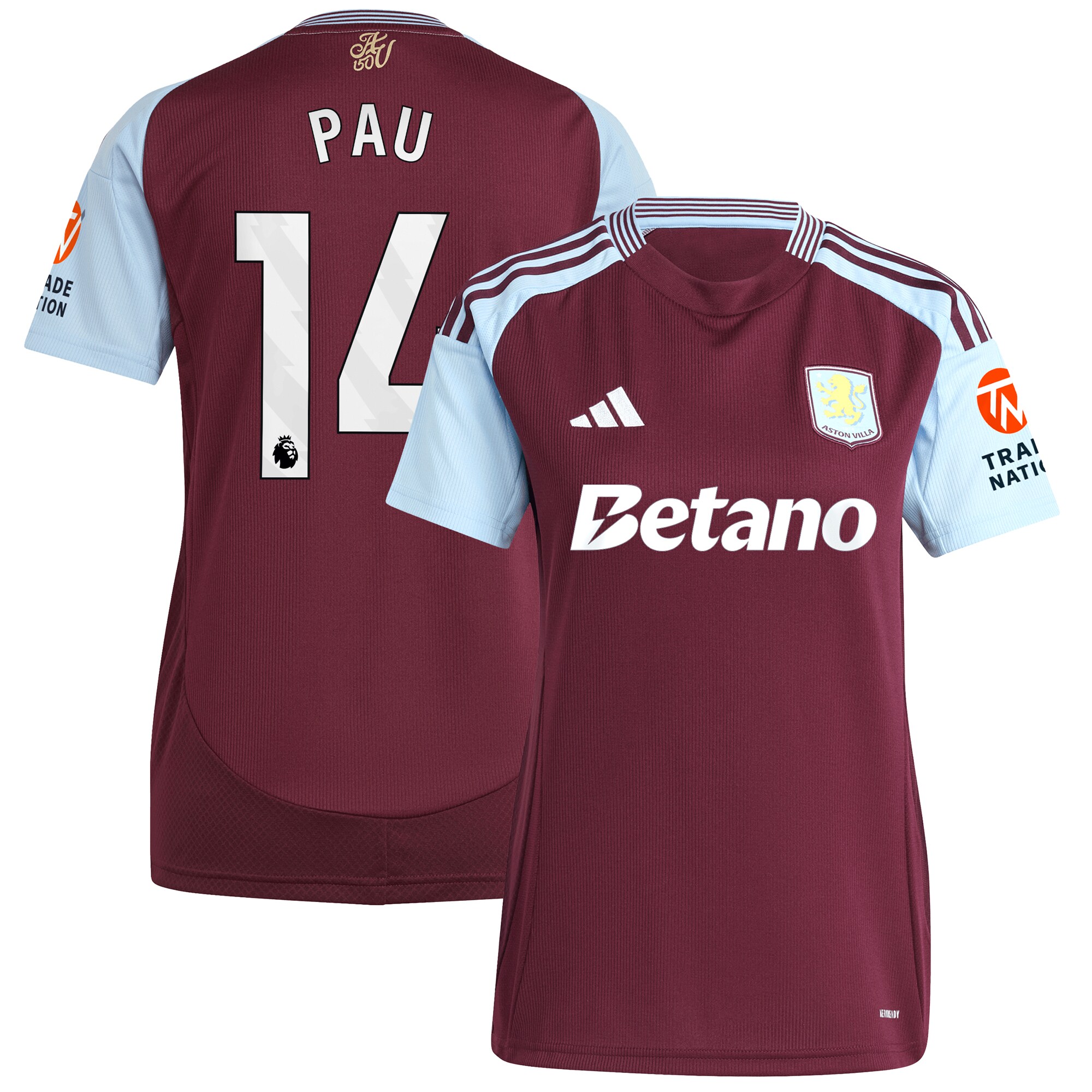 aston villa adidas home shirt 2024-25 – womens with pau 14 printing Collection | Official Aston Villa Kits for Fans
