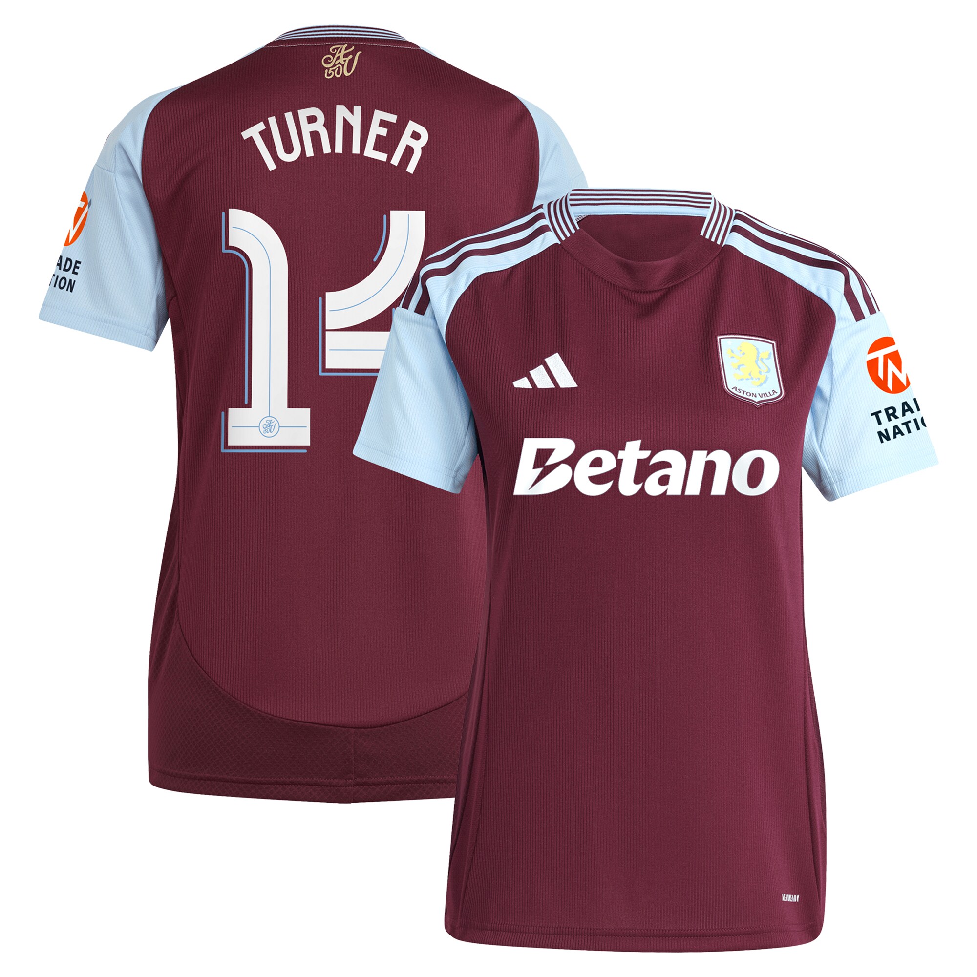 aston villa adidas home shirt 2024-25 – womens with turner 14 cup printing Collection | Official Aston Villa Kits for Fans