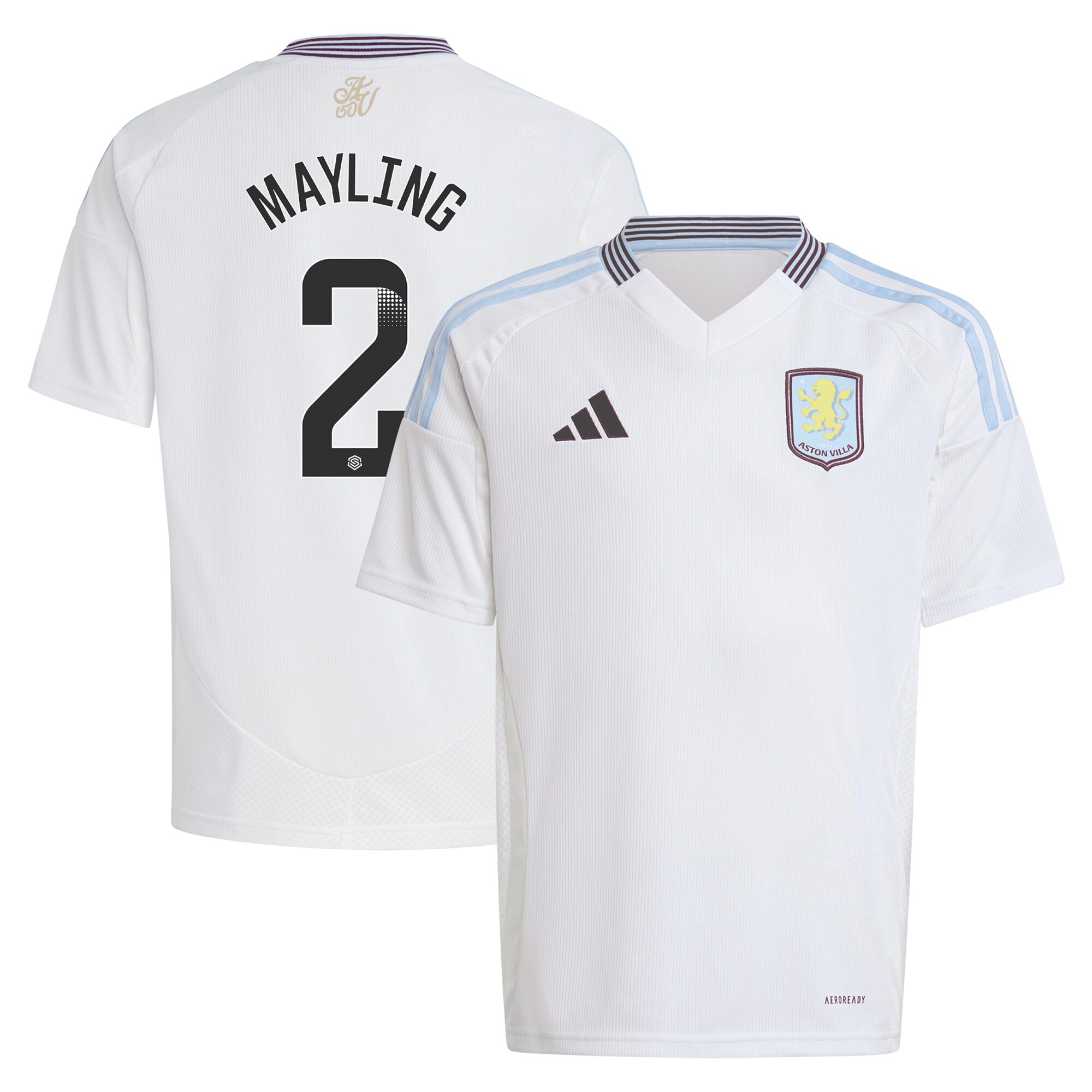 aston villa wsl adidas away shirt 2024-25 – kids with mayling 2 printing Collection | Official Aston Villa Kits for Fans