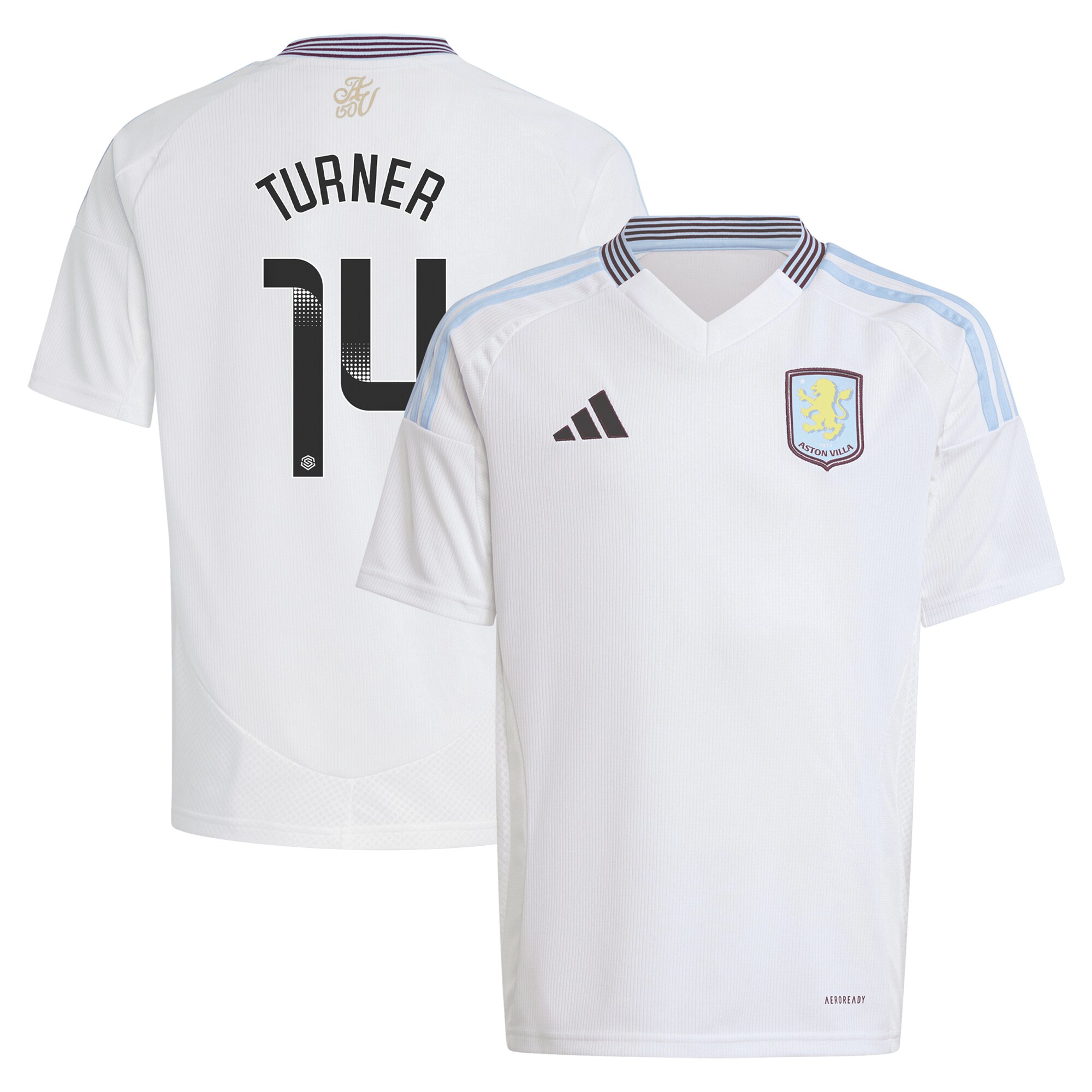 aston villa wsl adidas away shirt 2024-25 – kids with turner 14 printing Collection | Official Aston Villa Kits for Fans