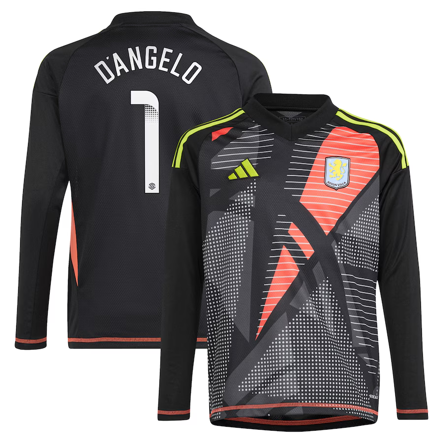 aston villa wsl adidas goalkeeper shirt 2024-25 – long sleeve – kids with d8217angelo 1 printing Collection | Official Aston Villa Kits for Fans