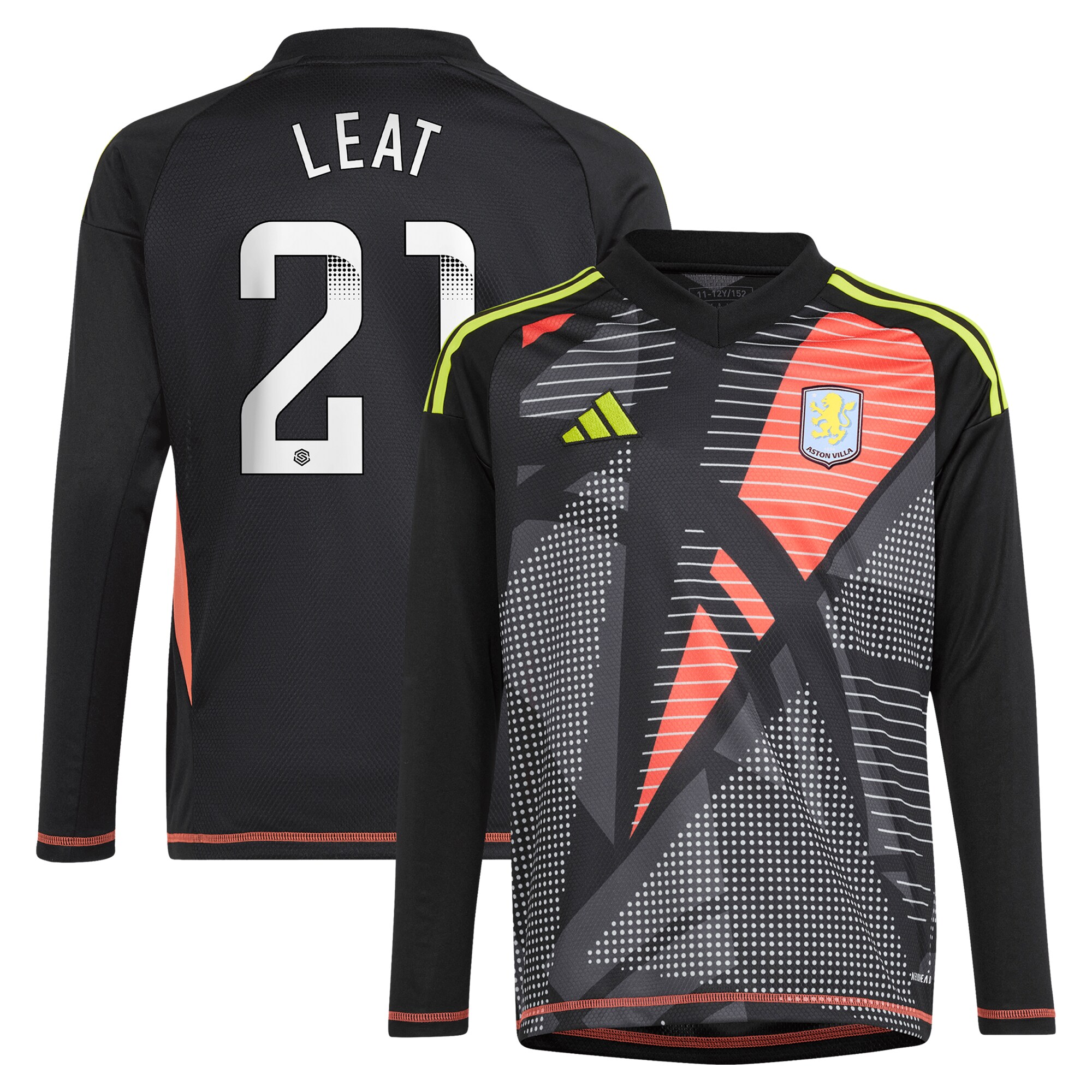 aston villa wsl adidas goalkeeper shirt 2024-25 – long sleeve – kids with leat 21 printing Collection | Official Aston Villa Kits for Fans