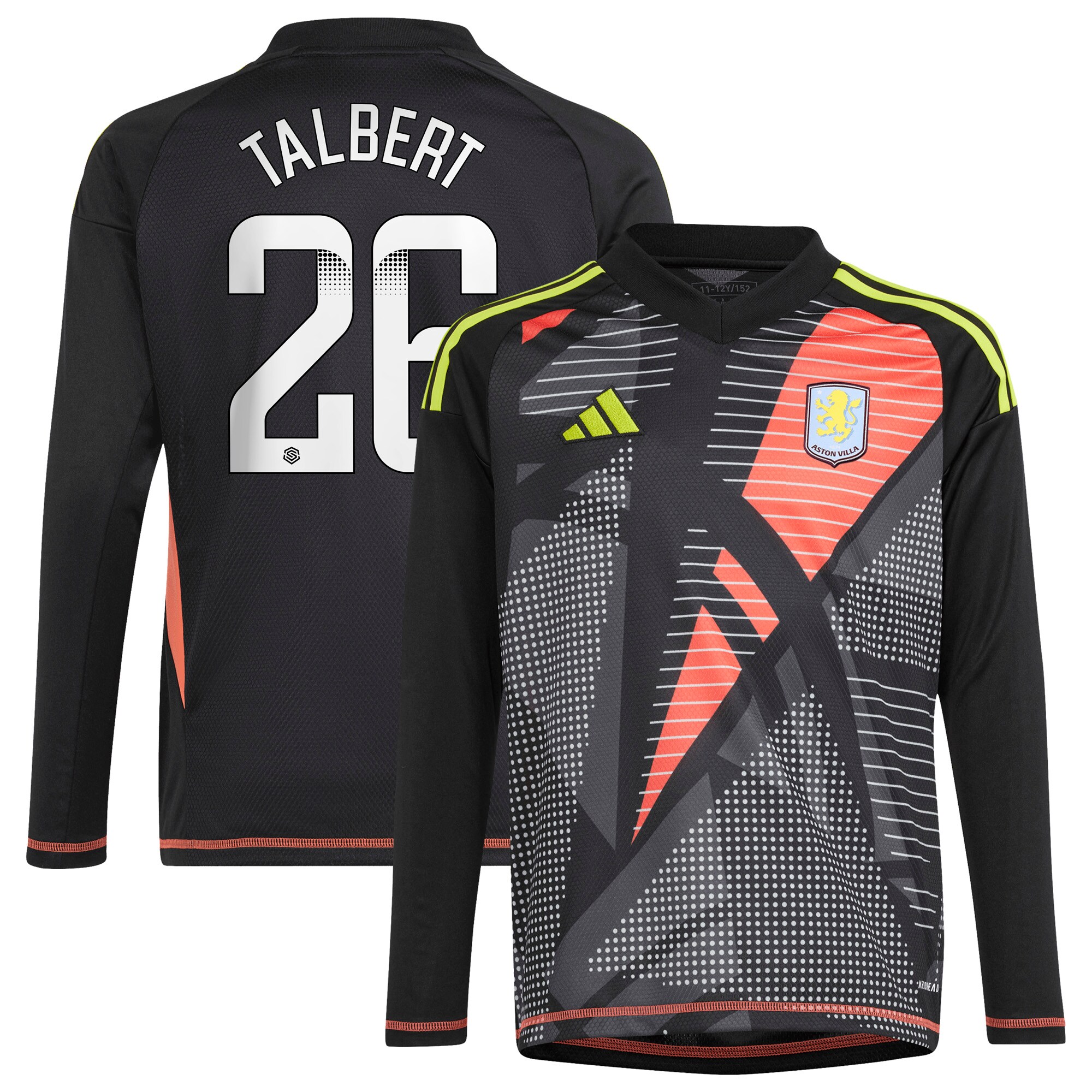 aston villa wsl adidas goalkeeper shirt 2024-25 – long sleeve – kids with talbert 26 printing Collection | Official Aston Villa Kits for Fans