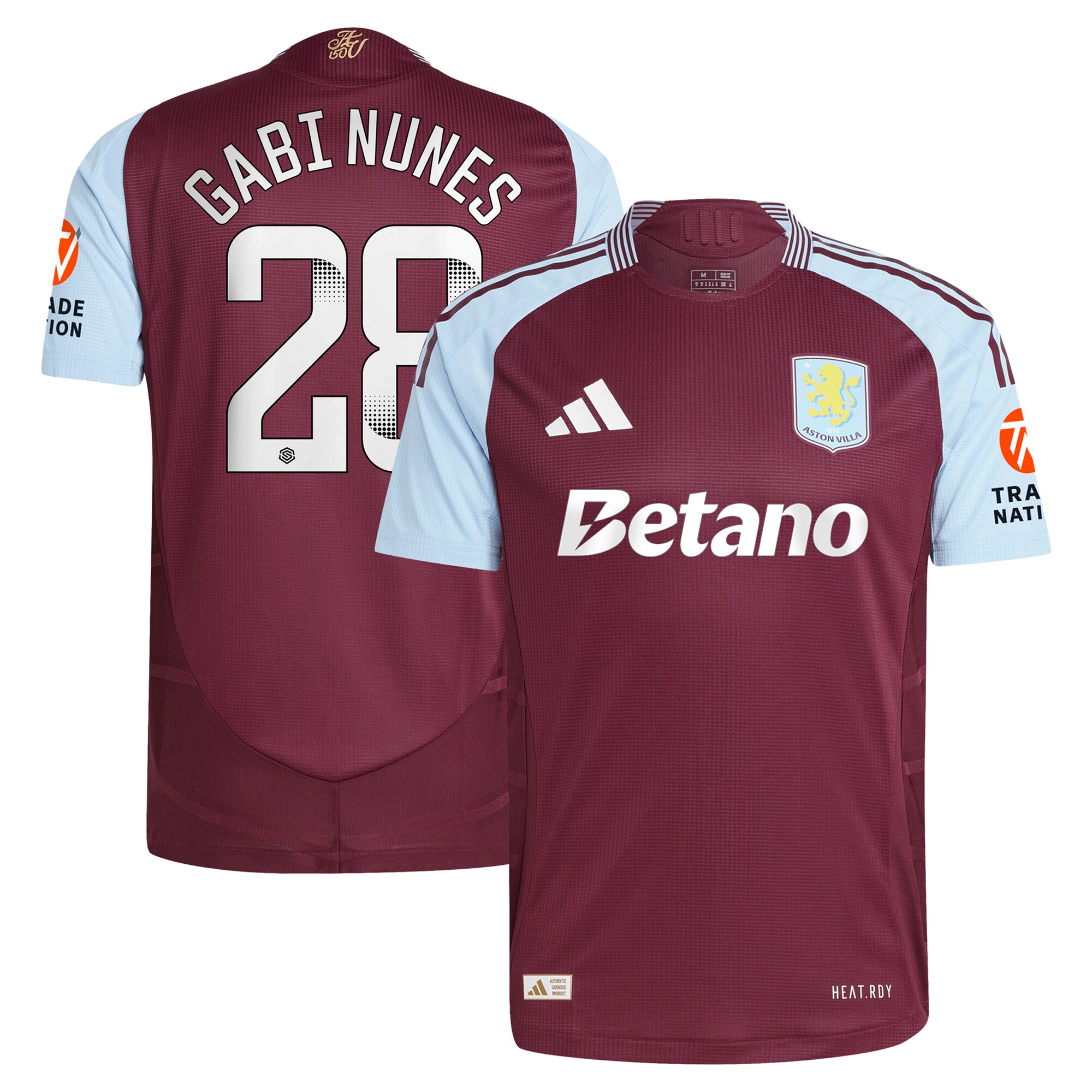 aston villa wsl adidas home authentic shirt 2024-25 with gabi nunes 28 printing Collection | Official Aston Villa Kits for Fans