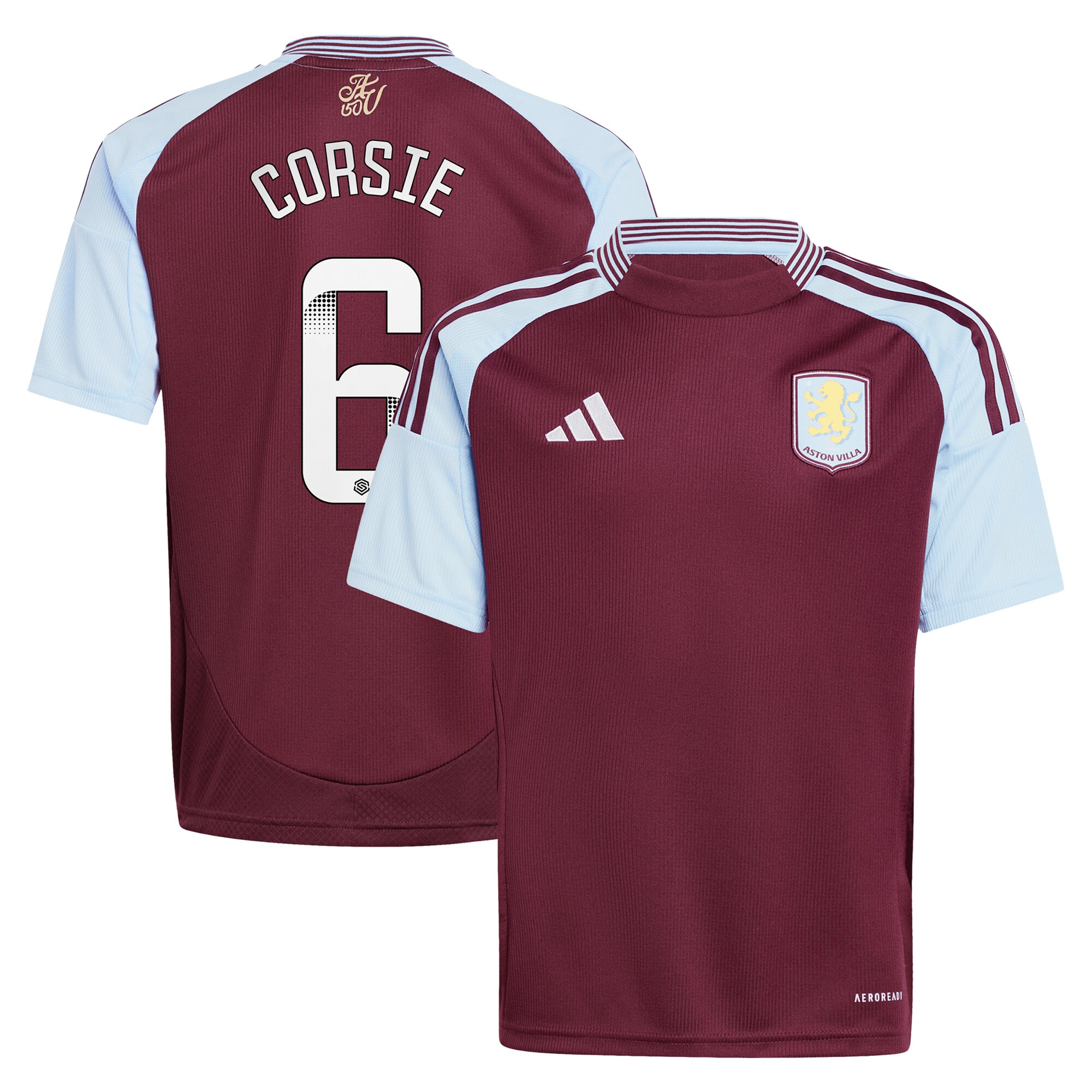aston villa wsl adidas home shirt 2024-25 – kids with corsie 6 printing Collection | Official Aston Villa Kits for Fans