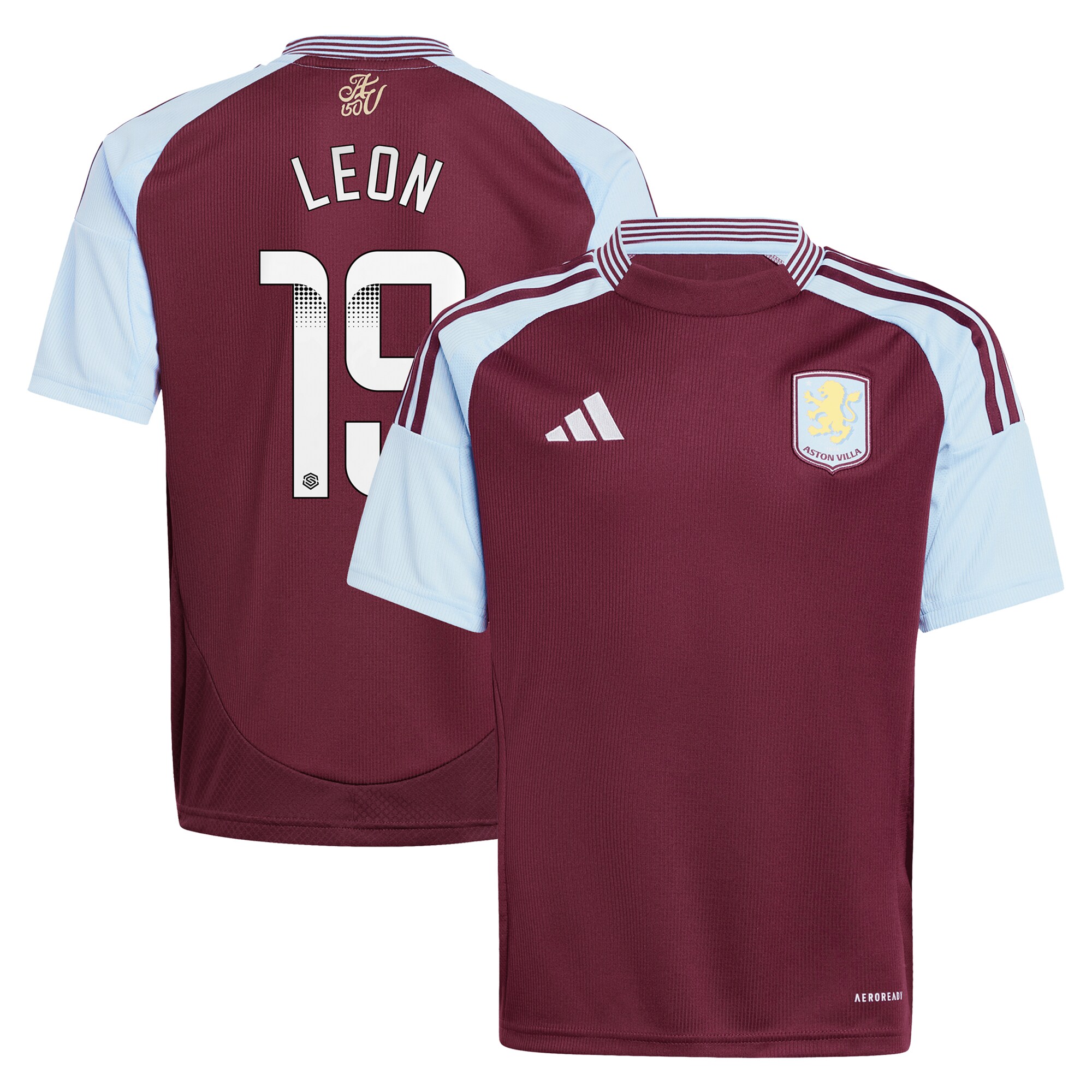 aston villa wsl adidas home shirt 2024-25 – kids with leon 19 printing Collection | Official Aston Villa Kits for Fans