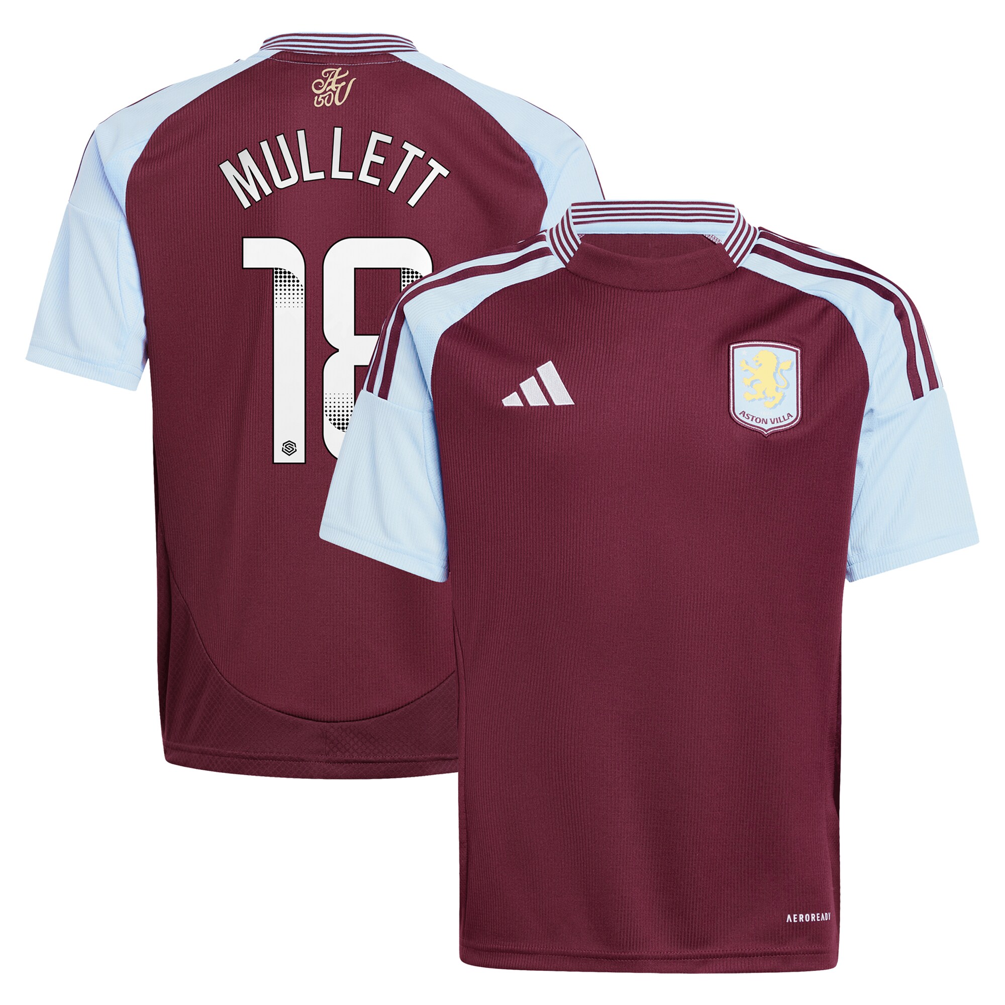 aston villa wsl adidas home shirt 2024-25 – kids with mullett 18 printing Collection | Official Aston Villa Kits for Fans