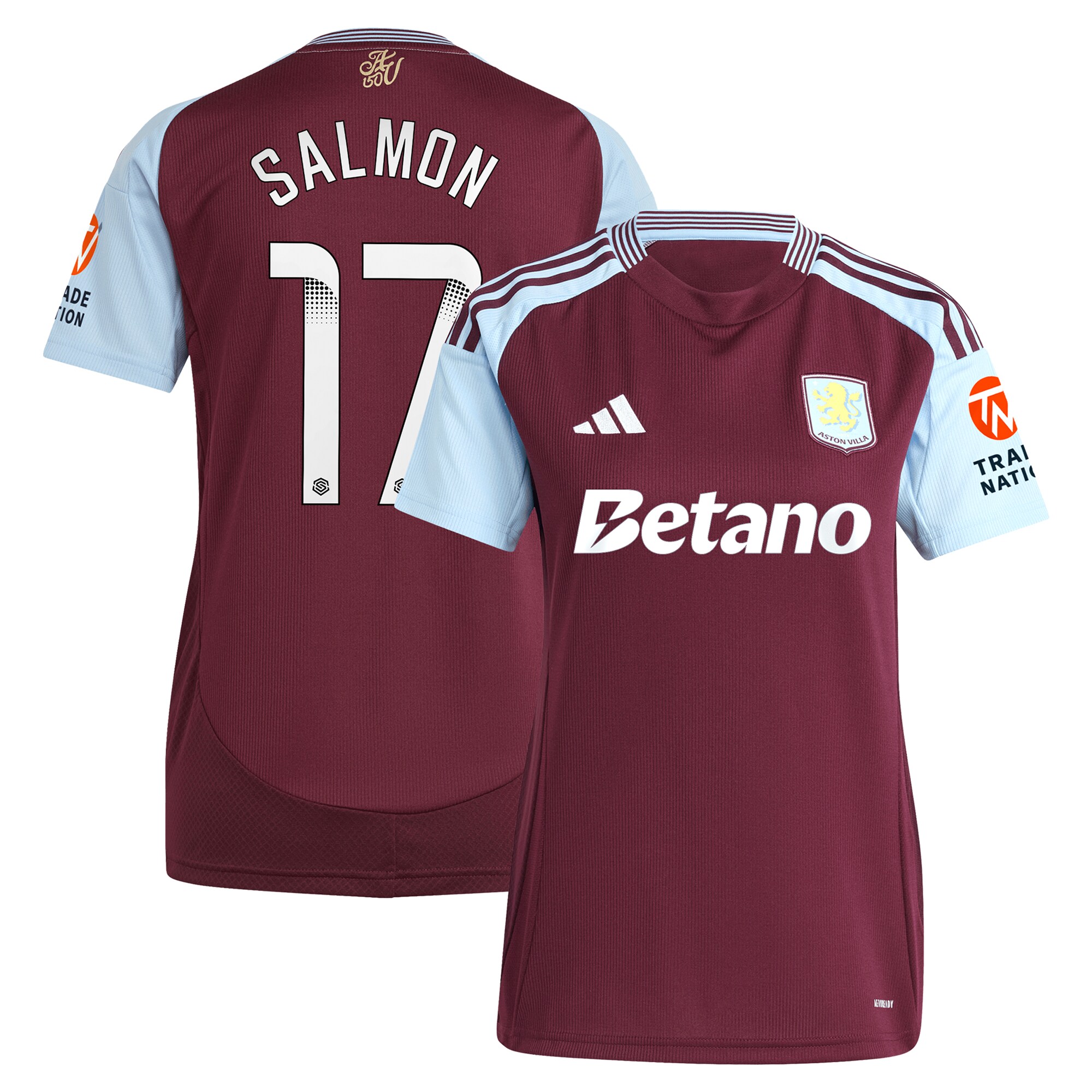 aston villa wsl adidas home shirt 2024-25 – womens with salmon 17 printing Collection | Official Aston Villa Kits for Fans
